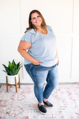 Giving Me Chills In Icy Blue Ruffled Sleeve Top