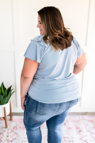 Giving Me Chills In Icy Blue Ruffled Sleeve Top