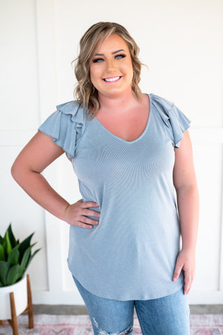 Giving Me Chills In Icy Blue Ruffled Sleeve Top