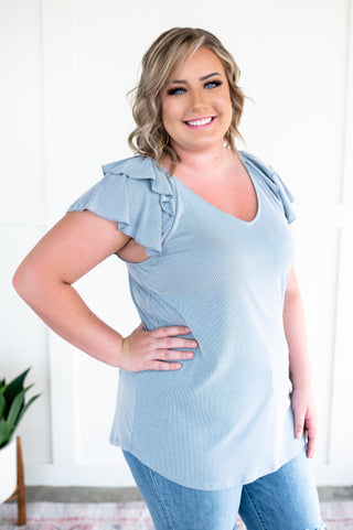 Giving Me Chills In Icy Blue Ruffled Sleeve Top