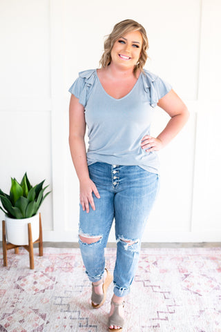 Giving Me Chills In Icy Blue Ruffled Sleeve Top