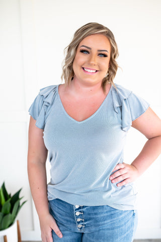 Giving Me Chills In Icy Blue Ruffled Sleeve Top