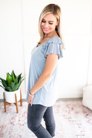 Giving Me Chills In Icy Blue Ruffled Sleeve Top