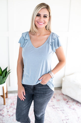 Giving Me Chills In Icy Blue Ruffled Sleeve Top