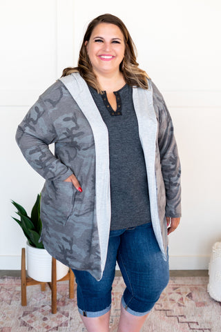 Chase Is The Race Eyelet Top In Charcoal