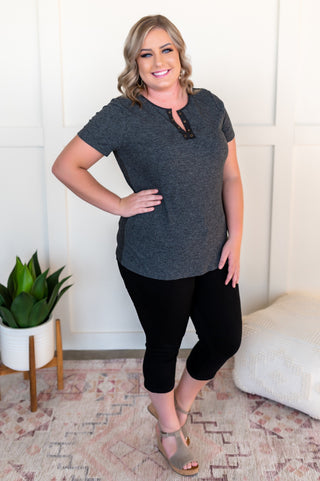 Chase Is The Race Eyelet Top In Charcoal