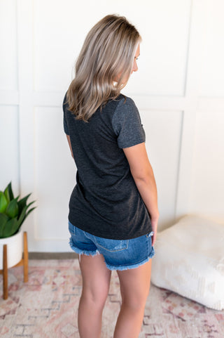 Chase Is The Race Eyelet Top In Charcoal