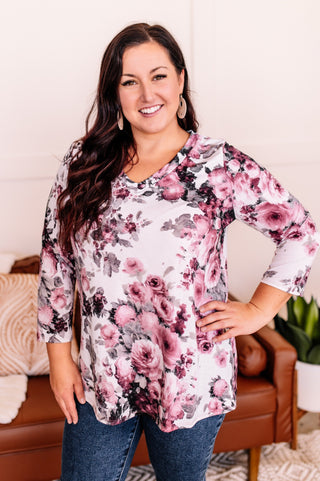 In Living Color Pink and Gray Floral Top