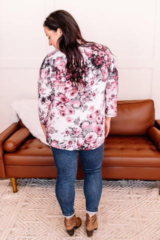In Living Color Pink and Gray Floral Top