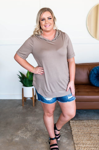 Easy Does It Hooded Top In Taupe