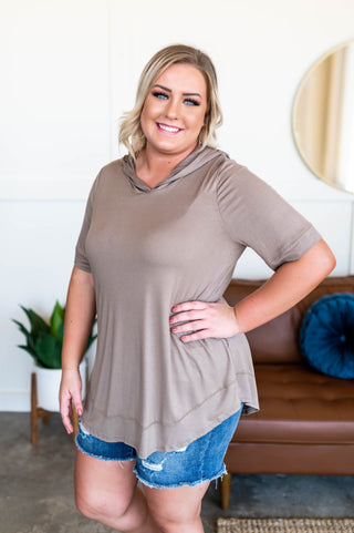 Easy Does It Hooded Top In Taupe