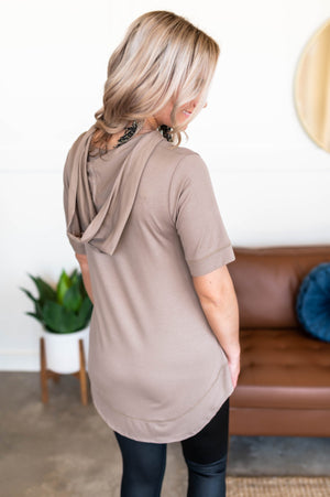 Easy Does It Hooded Top In Taupe