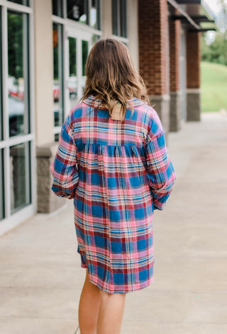 Hometown Babe Plaid Dress in Blue