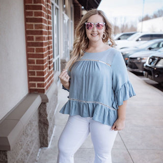 Drop the Hammer Baby Blue Ruffled Linen Top