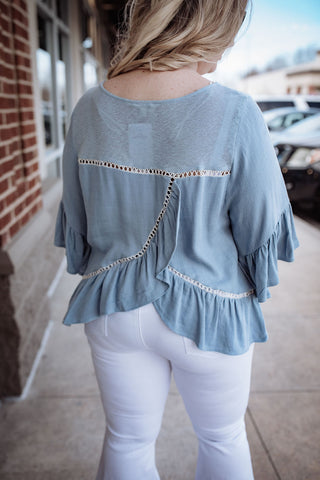 Drop the Hammer Baby Blue Ruffled Linen Top