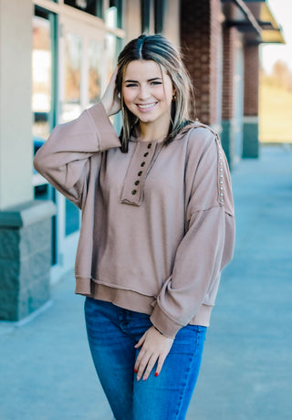 Ladies Night Out Studded Top in Cocoa