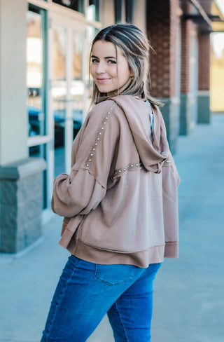 Ladies Night Out Studded Top in Cocoa