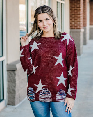 Gonna Be a Super Star Distressed Sweater