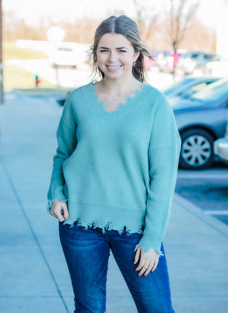 Ripped Apart Sweater in Mint Green