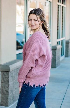 Ripped Apart Sweater in Rose