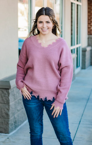 Ripped Apart Sweater in Rose