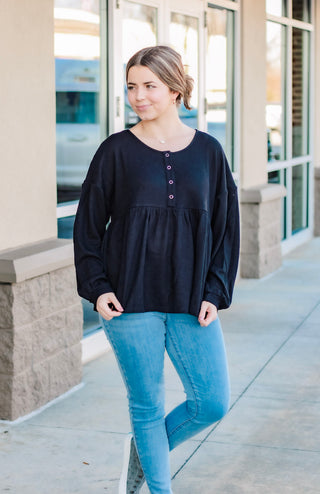 Soul Sisters Babydoll Henley in Black