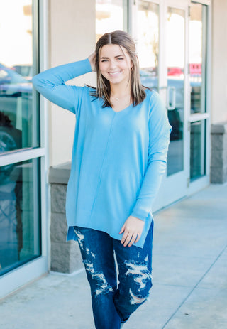 Piece of My Heart Sweater in Spring Blue