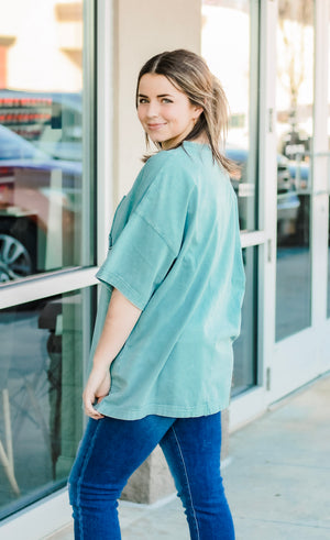 Call Me Casual Faux Pocket Tee in Moss