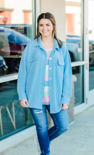 Brighten My World Shacket in Blue