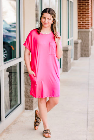 Running Errands T-Shirt Dress in Fuchsia