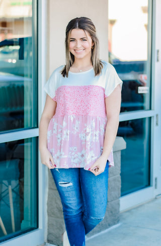 Pretty in Pink Floral Tier Top