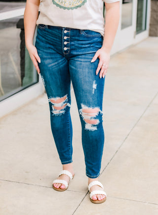 Judy Blue- Buttoned Up Skinny in Dark Wash