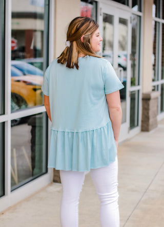 Pep in My Step Peplum in Dusty Blue
