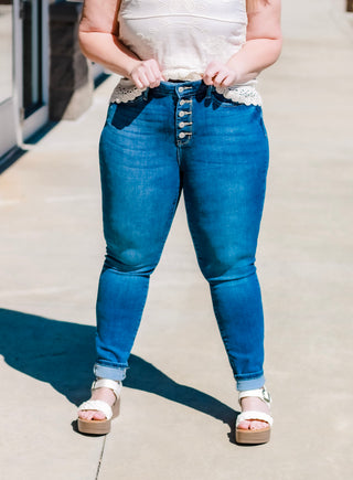 Judy Blue- Buttoned Up Skinny in Mid Wash