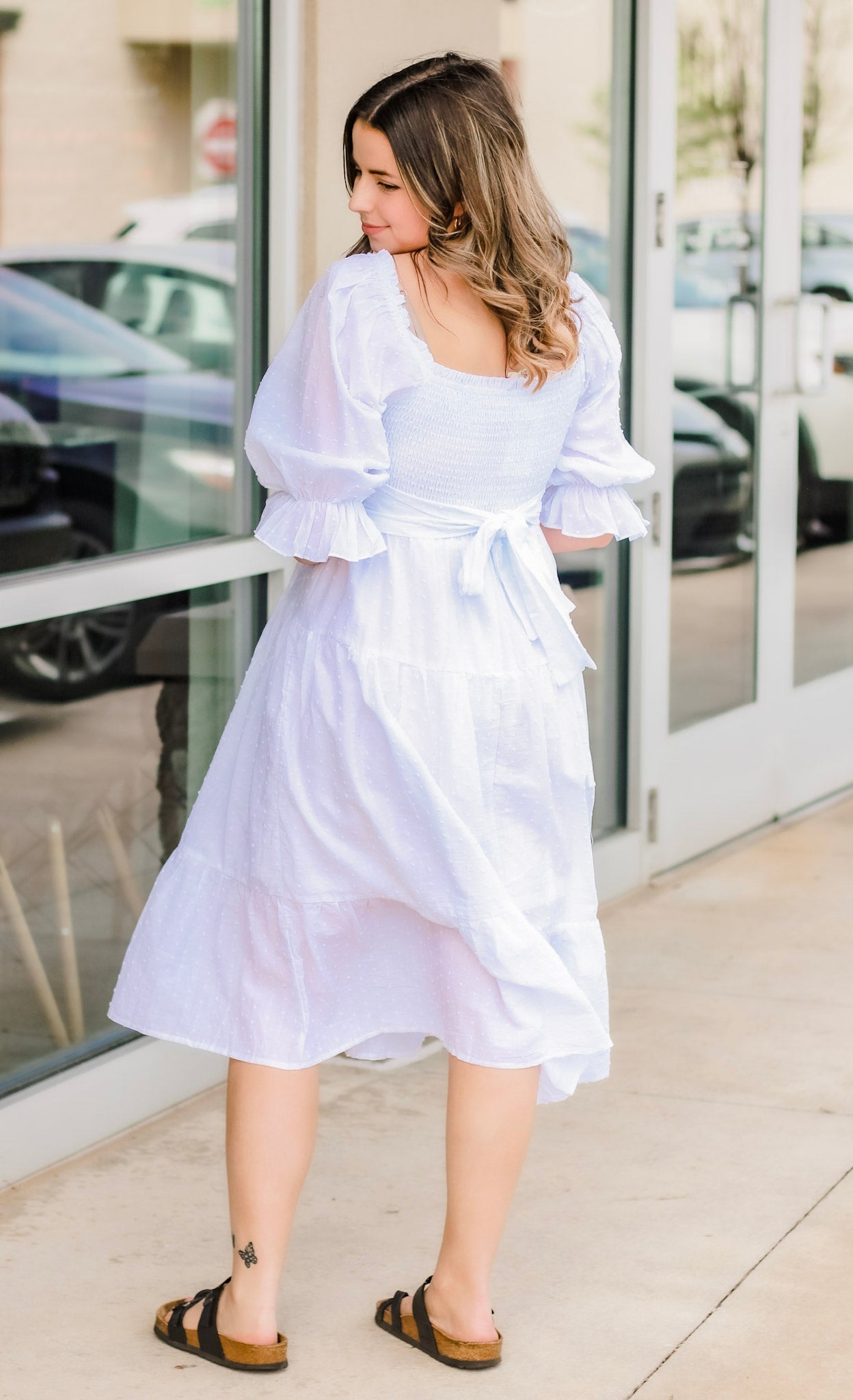 caroline midi dress Caroline Linen Pinstripe Midi Dress