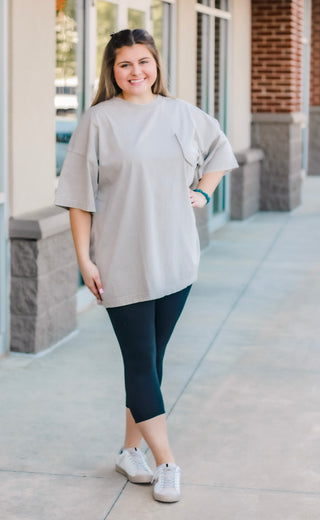 Call Me Casual Faux Pocket Tee in Lt. Mudd