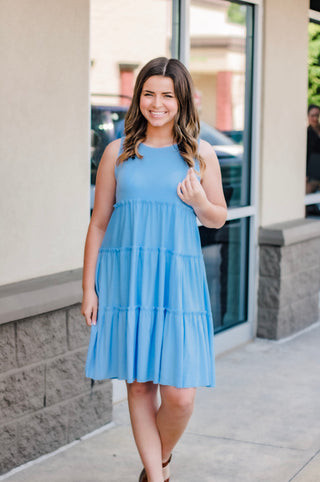 Summer Tropics Tank Dress in Spring Blue