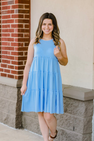Summer Tropics Tank Dress in Spring Blue