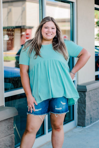 Believe in Me Babydoll Top in Dusty Green