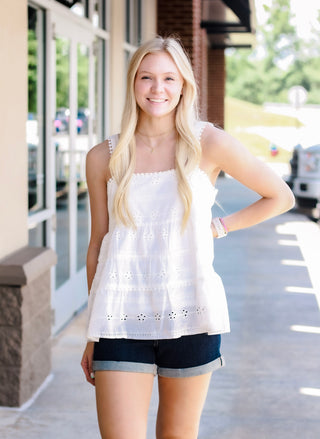 First Love White Eyelet Tank
