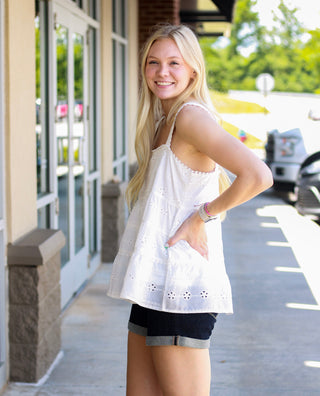 First Love White Eyelet Tank