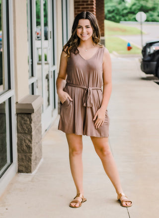 Say No More Romper in Mocha