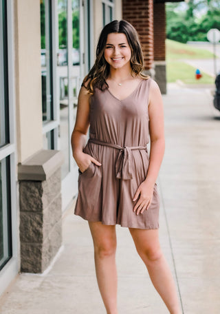 Say No More Romper in Mocha