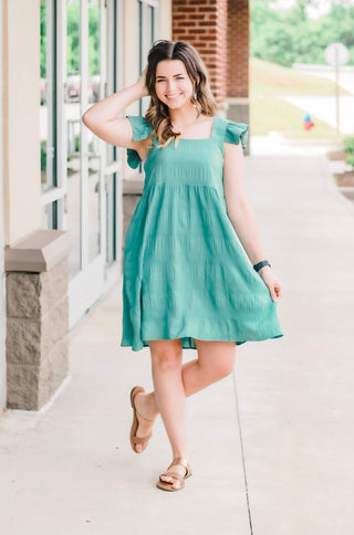 I Feel Good Square Neck Dress in Forest