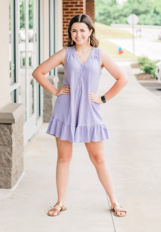 Ruffle Me That Romper in Lavender