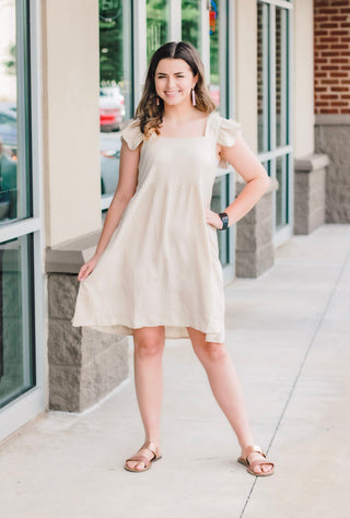 I Feel Good Square Neck Dress in Taupe