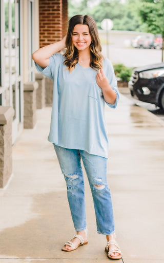 Hello Boyfriend Tee in Ash Blue