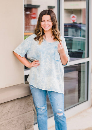 Don't Think Mineral Wash Tee in Ice Blue