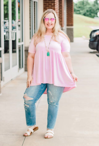 Believe in Me Babydoll Top in Dusty Pink
