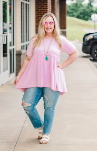 Believe in Me Babydoll Top in Dusty Pink